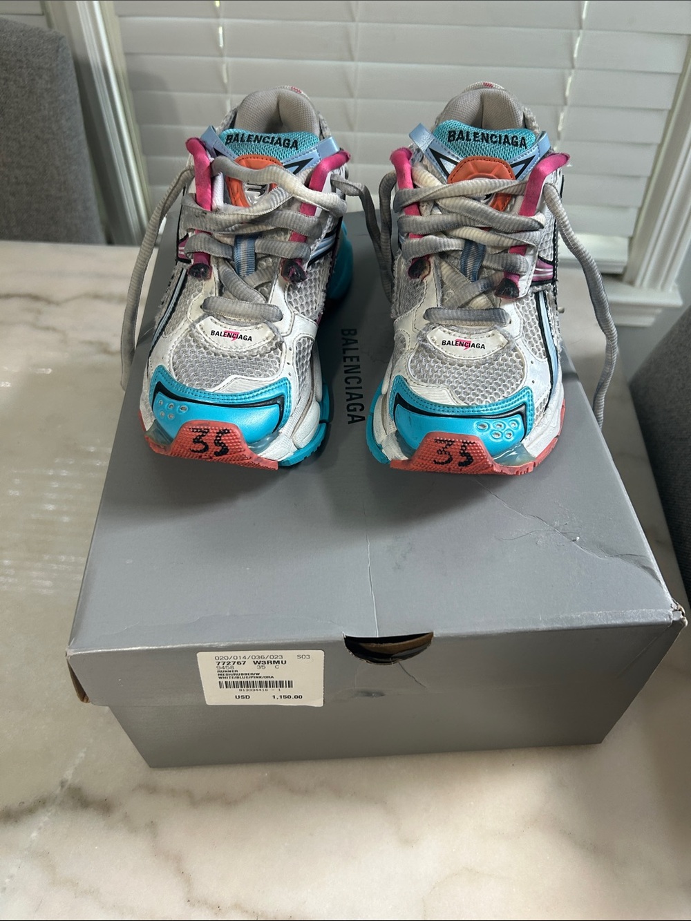 Balenciaga Kids' Triple S Sneakers in White, Blue & Pink